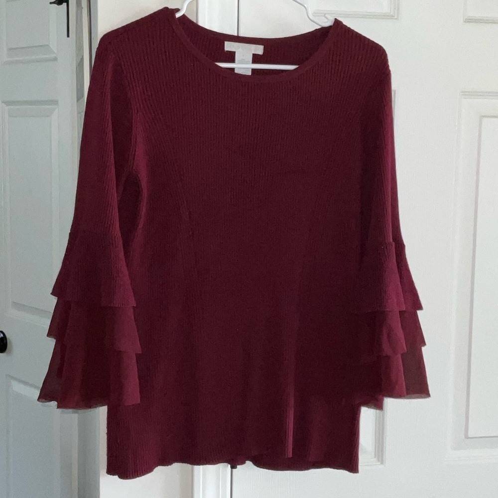 Design History Burgundy Ruffle Sleeve Knit Top